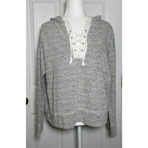 A New Day Gray White Woman’s Hoodie Lace Front Jersey Style Crop Fit XL - Picture 1 of 6